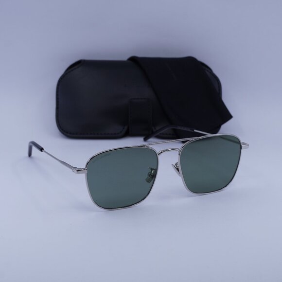 Saint Laurent SL309 003 Square Sunglasses - Silver/Green - Picture 1 of 10